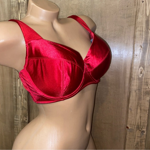 VTG Fredericks of Hollywood red satin bra size 36DD liquid satin second skin - Picture 13 of 14